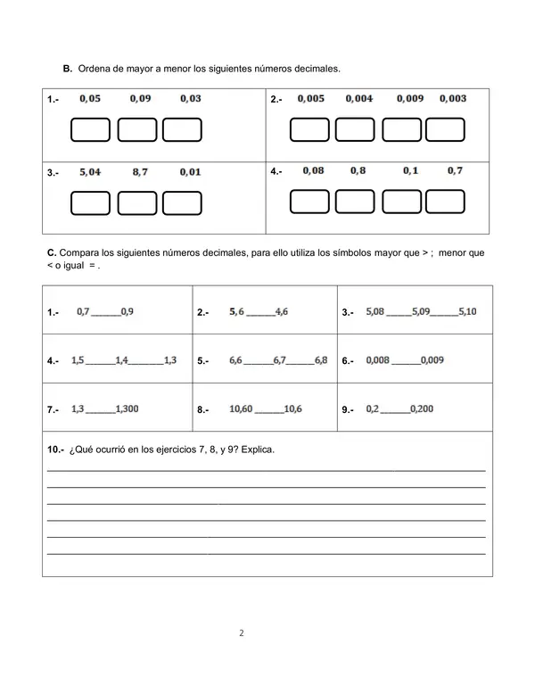 GUIA DE ESTUDIO: COMPARACIÓN Y ORDEN DE NÚMERO DECIMALES. 