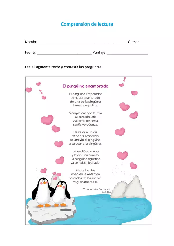 Comprensión de lectura "El pingüino enamorado"