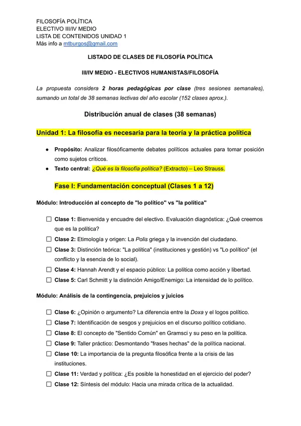 Listado de clases Unidad 1 FILOSOFÍA POLÍTICA