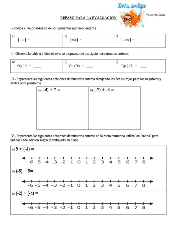 Guía refuerzo y repaso números enteros.