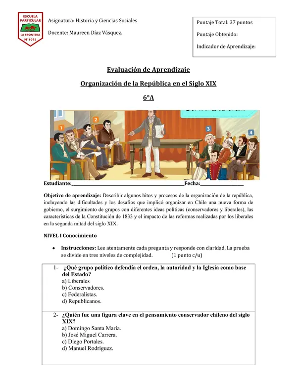 Evaluación de aprendizaje Conservadores y Liberales