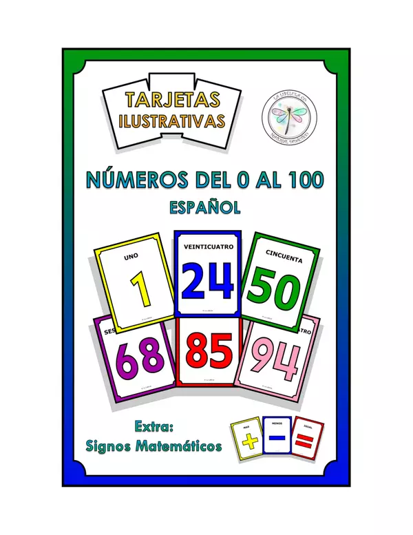 Flash Cards Tarjetas Ilustrativas Números 1 al 100 Signos Matemáticos Español