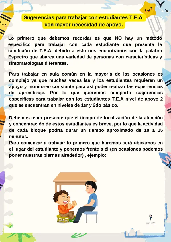 Sugerencias para trabajar en aula con estudiantes TEA