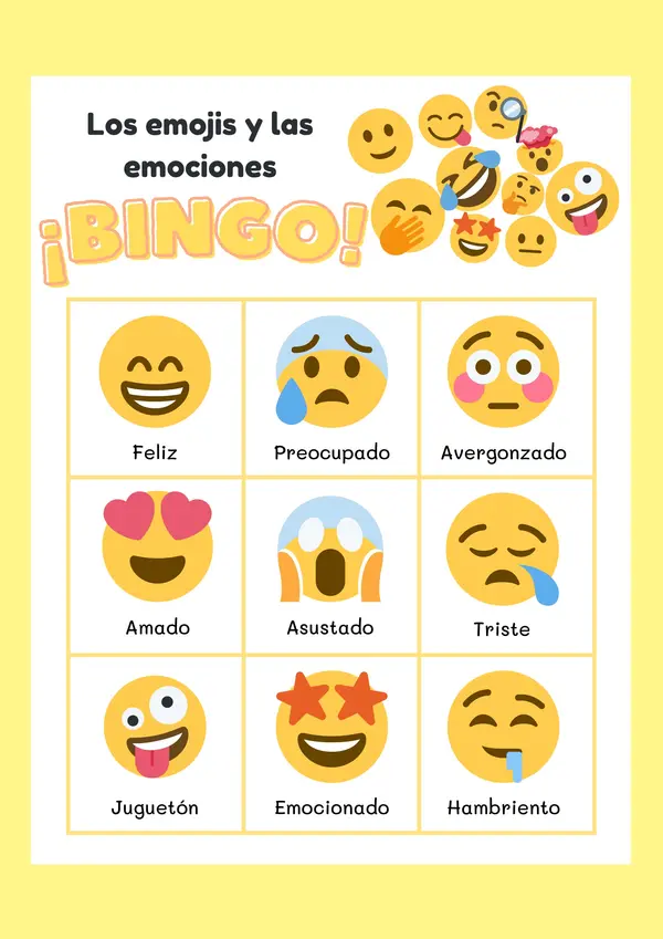 Tarjetas de bingo de emojis y emociones