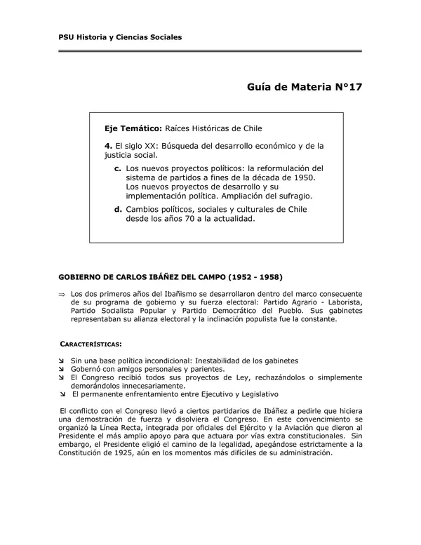 Chile en el siglo XX - 1952-1973 (9 pág)