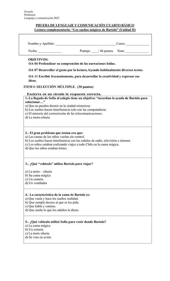 Prueba Los sueños mágicos de Bartolo