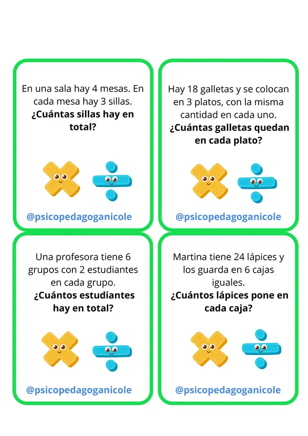 Identifica la operatoria: Multiplicación o división