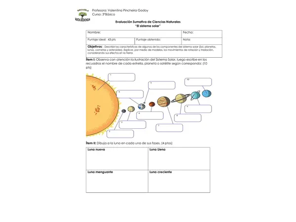 Evaluación Sumativa: El sistema Solar