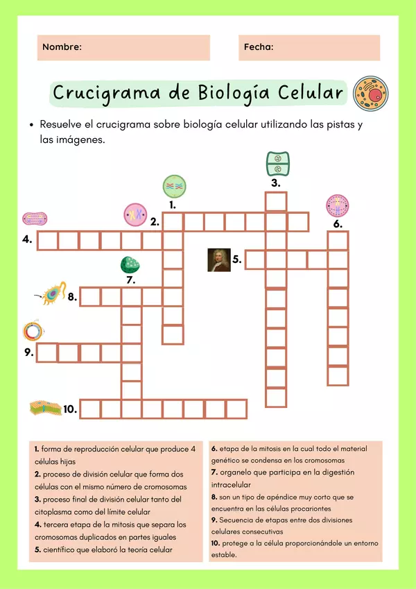 Crucigrama Biología Celular
