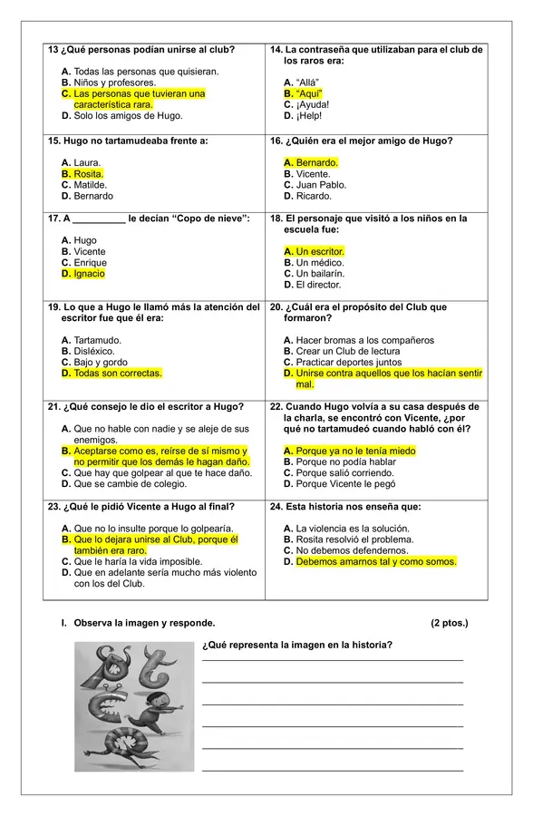 Prueba de lectura complementaria " El Club de los Raros"