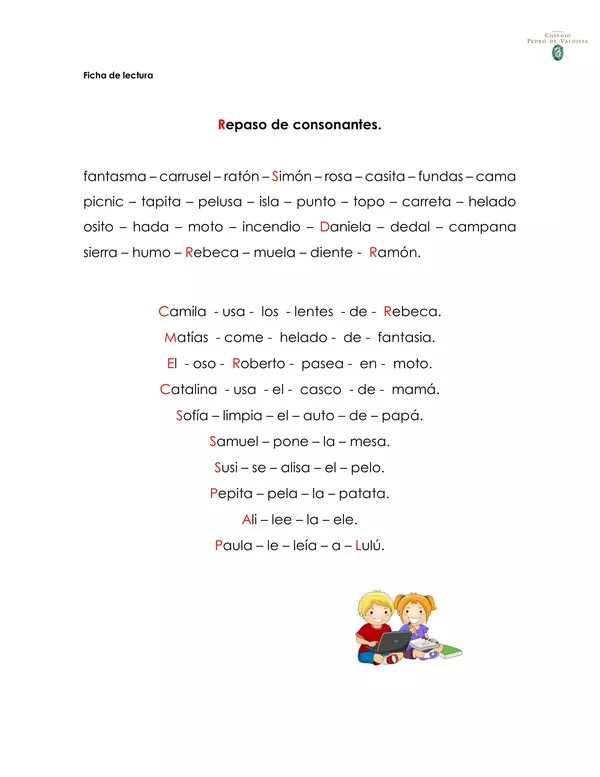 Ficha de lectura "Repaso consonantes"