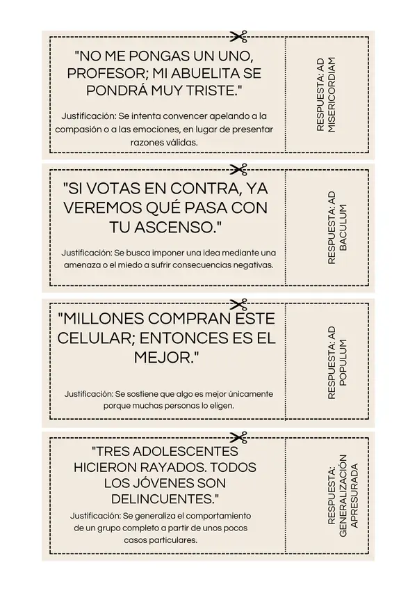 Bingo de falacias argumentativas y argumentos válidos