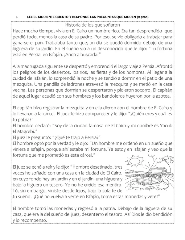 Evaluación de la comprensión de cuento, gramática y palabras homófonas