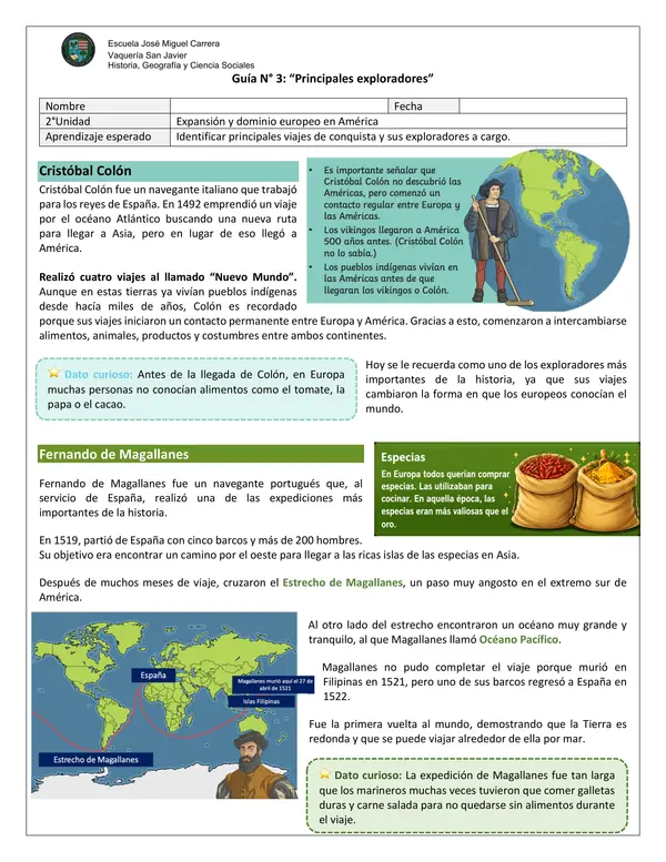 Guía N.°3: Principales exploradores - 5°Básico