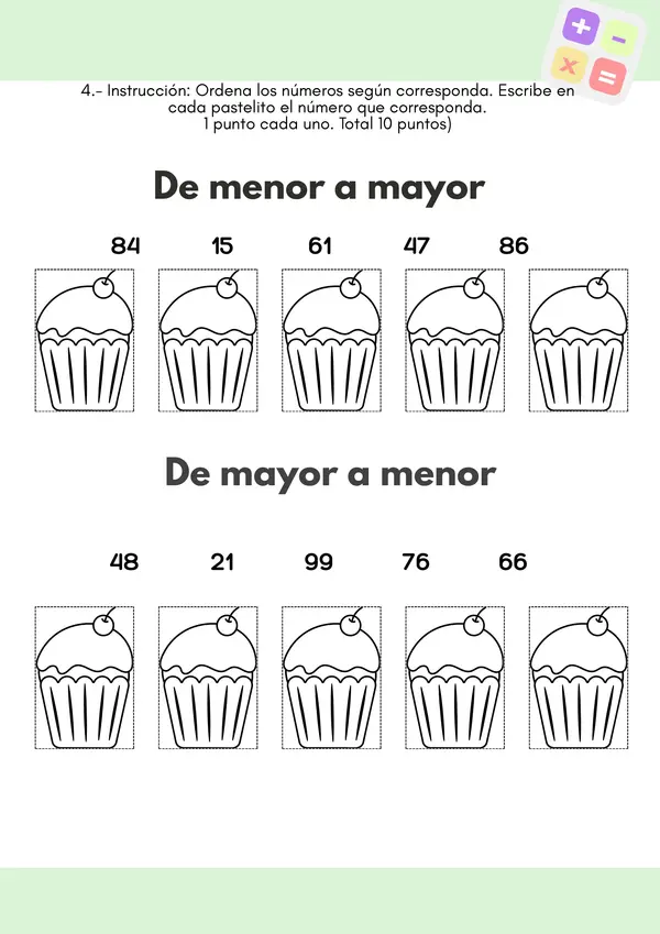 Prueba de matemática "Los números del 0 al 100"