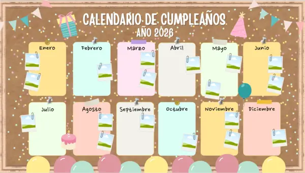 Calendario de Cumpleaños Editable (Canva)