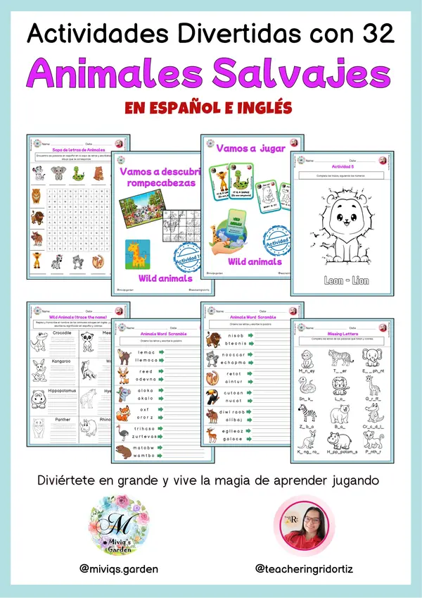 Learning English: Wild Animals (Inglés y español)
