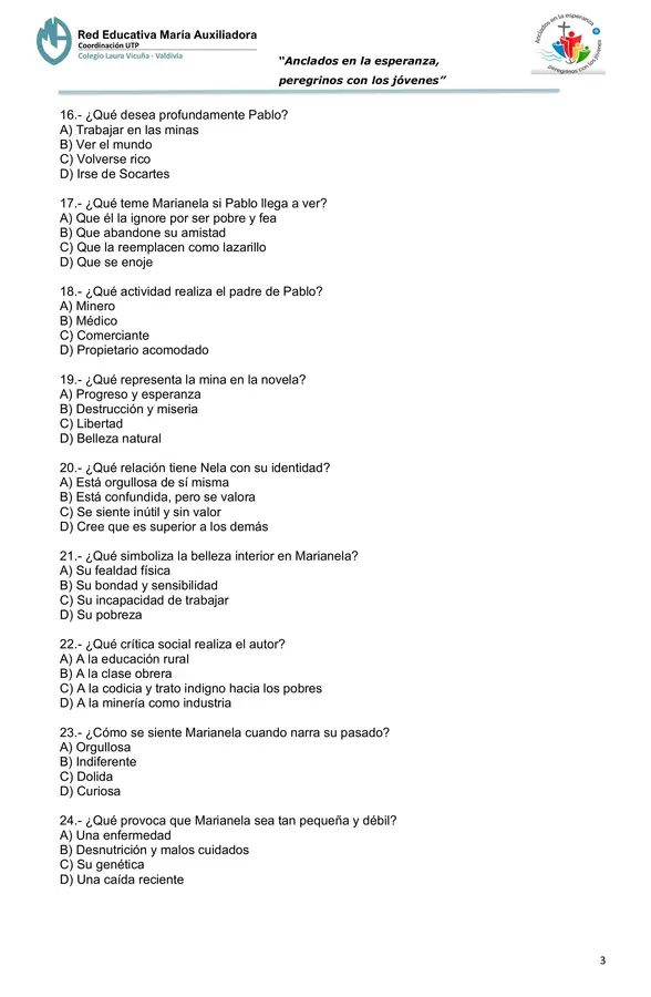Evaluación Plan Lector "Marianela"