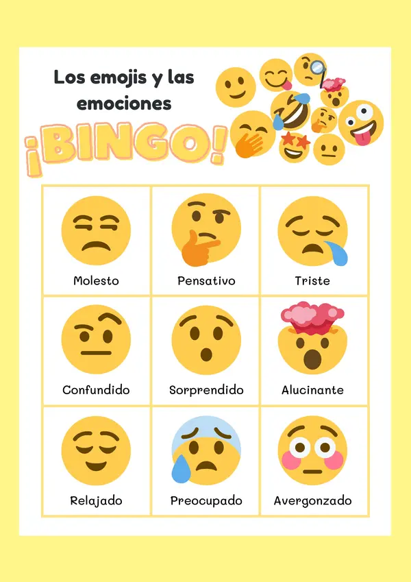 Tarjetas de bingo de emojis y emociones