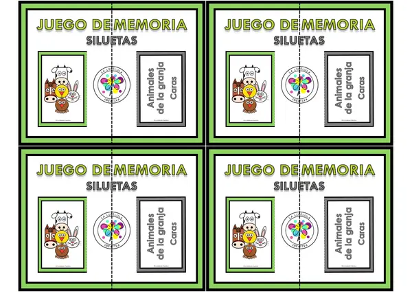 Juego memoria parejas granja animales siluetas