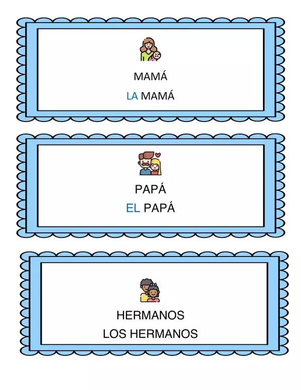 Tarjetas De Vocabulario La Familia Profesocial