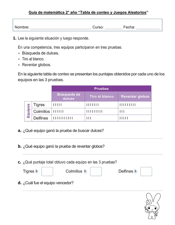 Guía de matemática 2°año "Tabla de conteo y juegos aleatorios"