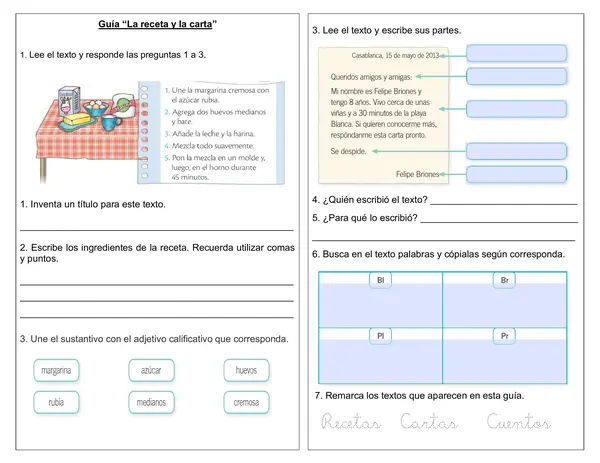Guía de lenguaje 2°año "Receta y Carta"