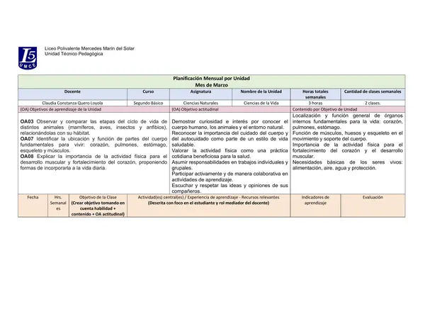 Planificación 2° Básico Ciencias Naturales
