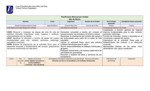 Planificación 2° Básico Ciencias Naturales