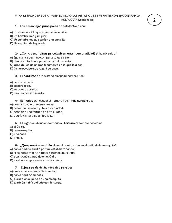 Evaluación de la comprensión de cuento, gramática y palabras homófonas