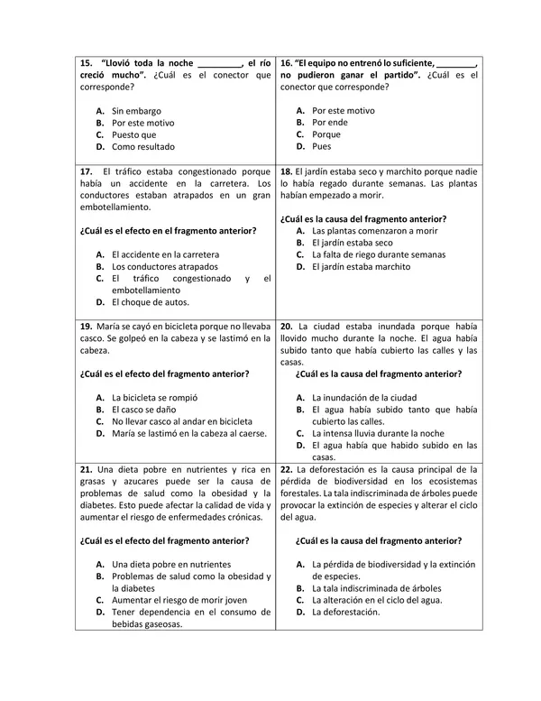Control de causa-efecto 8° básico