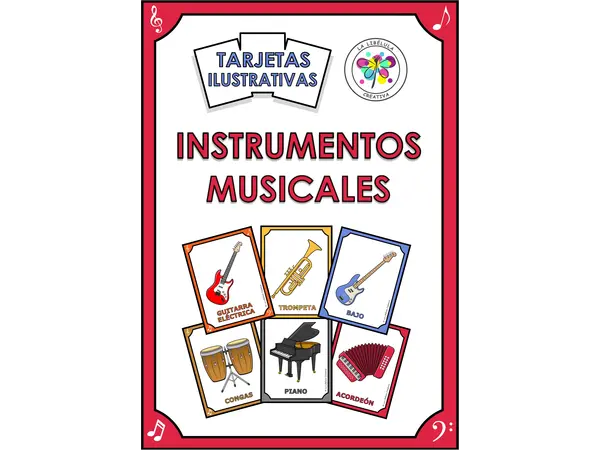 Tarjetas Ilustrativas Instrumentos Musicales Música Color Blanco y negro