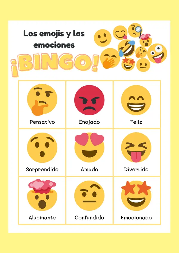 Tarjetas de bingo de emojis y emociones