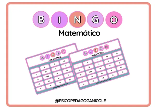 Bingo matemático de las tablas 7Bingo matemático de las tablas 7, 8 y 9, 8 y 9