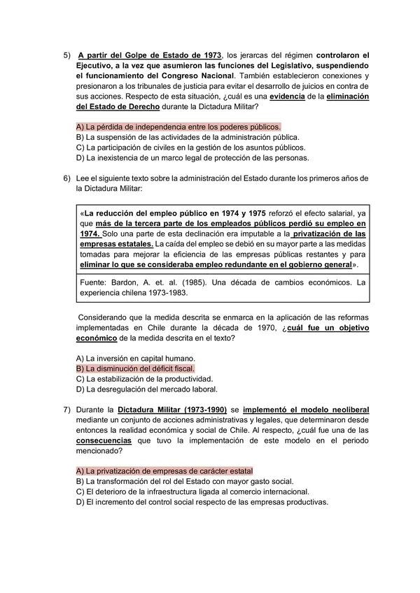 Prueba 2do medio HISTORIA Unidad III: Guerra Fría, Chile 1958-1970 y Dictadura en Chile (1973-1990)