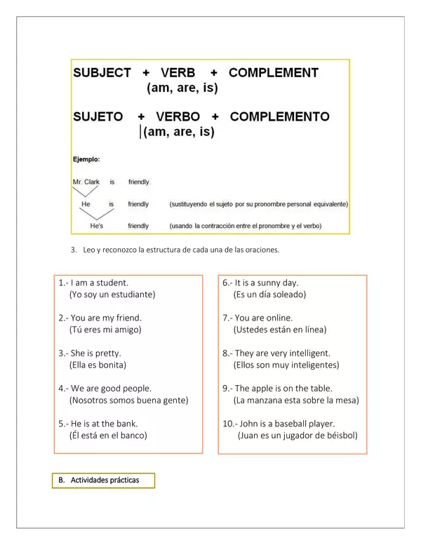 Guía de inglés Verbo To Be Presente simple 4°
