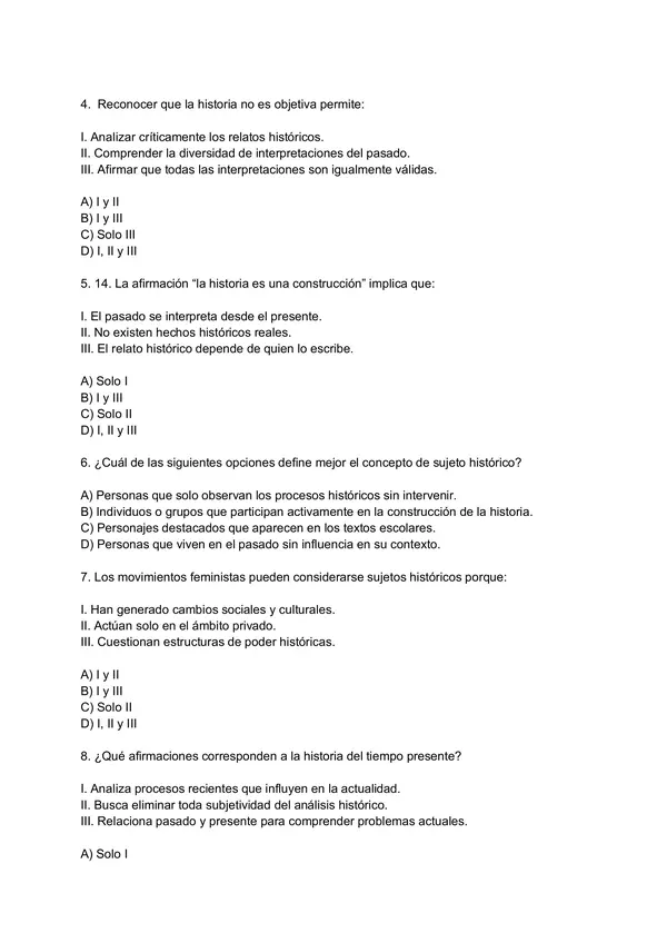 Evaluación diagnóstica: Electivo Comprensión Histórica del Presente 