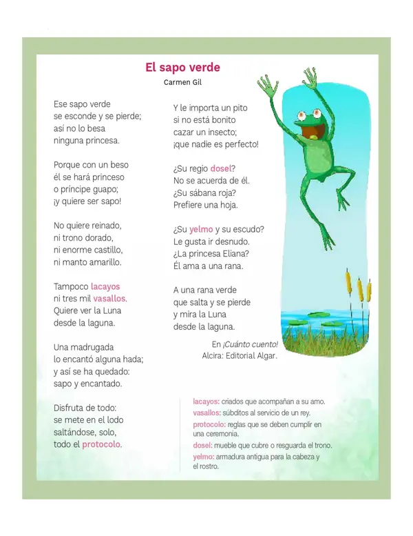 Comprensión lectora: Poema - El sapo verde 