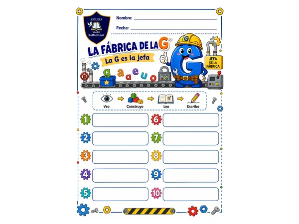 Plantilla escritura: La fábrica de la letra G