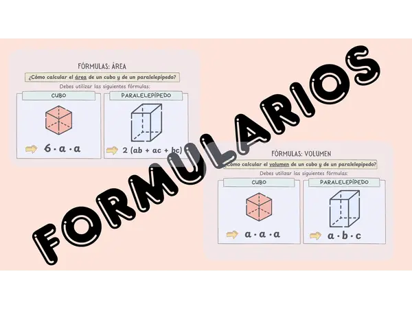 Formulario: área y volumen en cubos y paralelepípedos