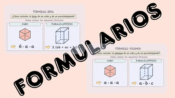 Formulario: área y volumen en cubos y paralelepípedos