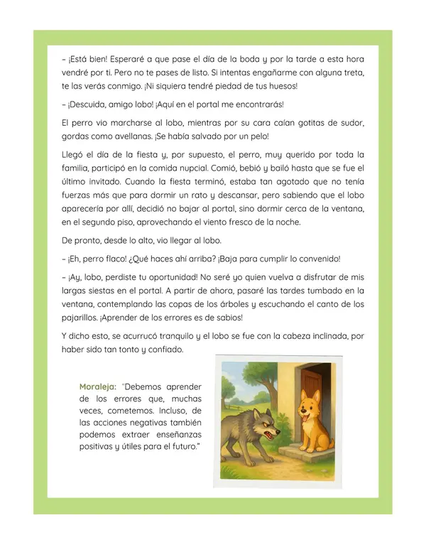 Comprensión lectora: Fábula - El lobo y el perro dormido