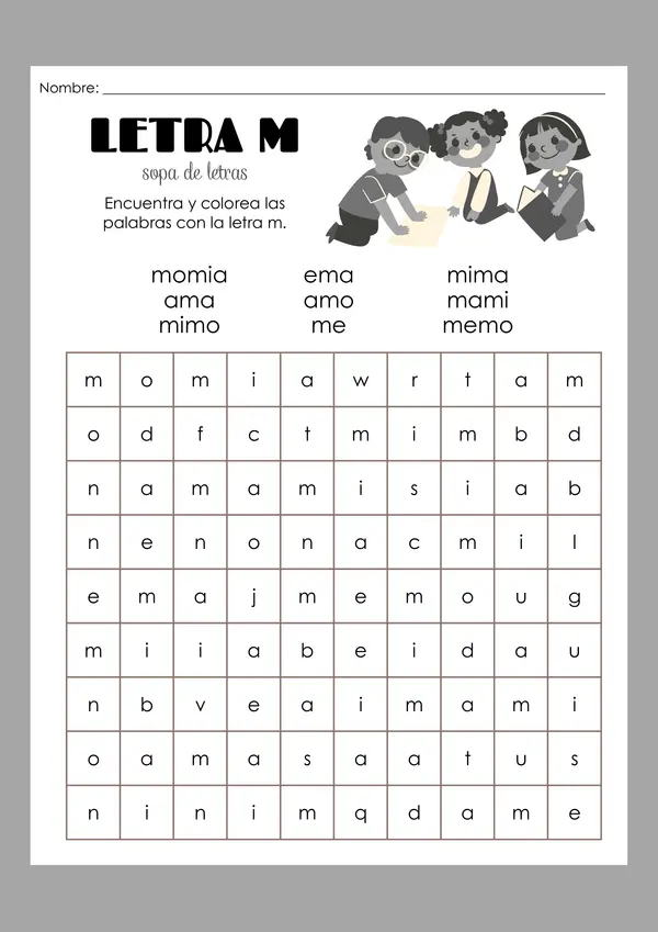 Sopa de letras de letras M