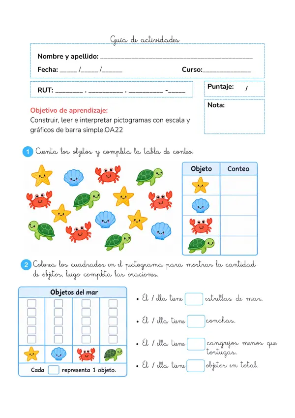 Guía de Pictogramas y Gráficos de Barras – 2° Básico