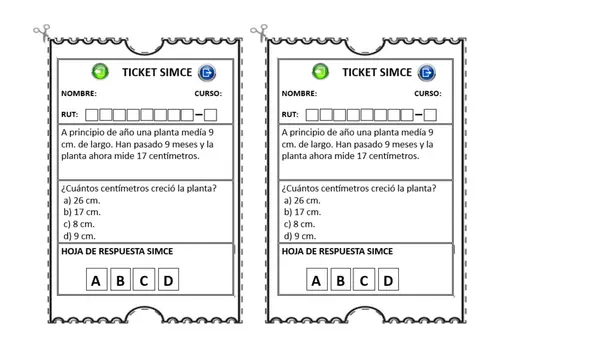 Ticket de entrada o salida, SIMCE matemáticas 4º básico