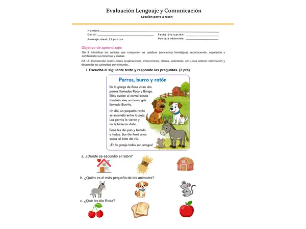 Evaluación Método Matte Lección Perro. Burro y Ratón
