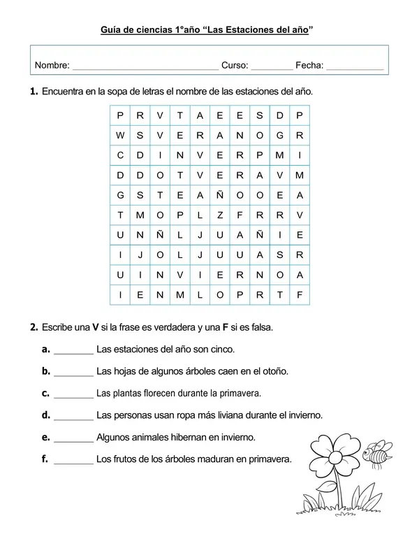 Guía de ciencias 1° año "Las estaciones del año"