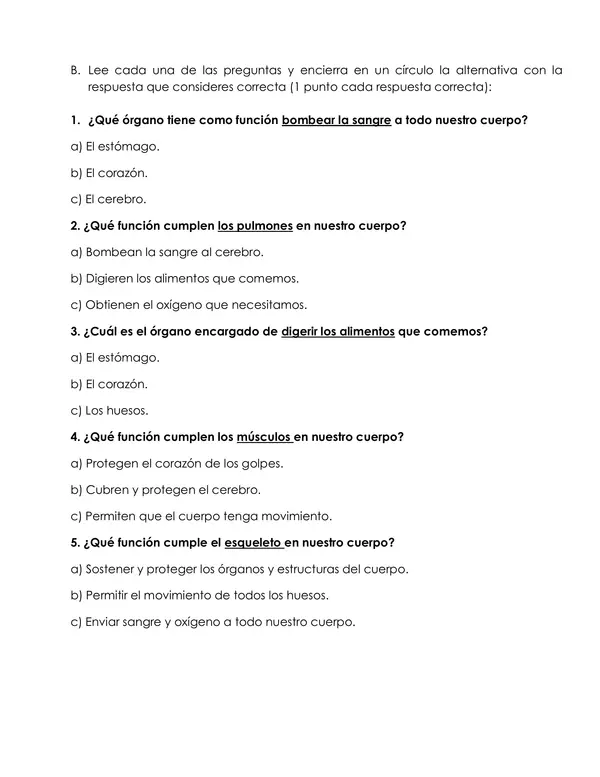 Evaluación El cuerpo Humano