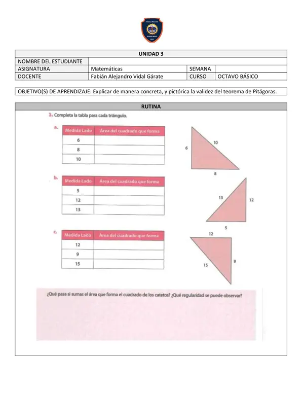 Explicar de manera concreta, y pictórica la validez del teorema de Pitágoras.