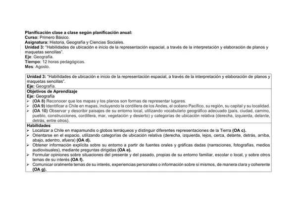  Planificación Mensual Clase a Clase - historia, agosto, primero basico